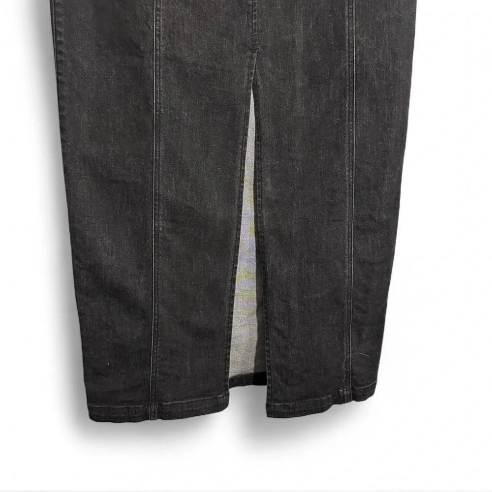 Anthropologie Belle Vere M Black Denim Skirt Back Slit Dark Academia Soft Grunge